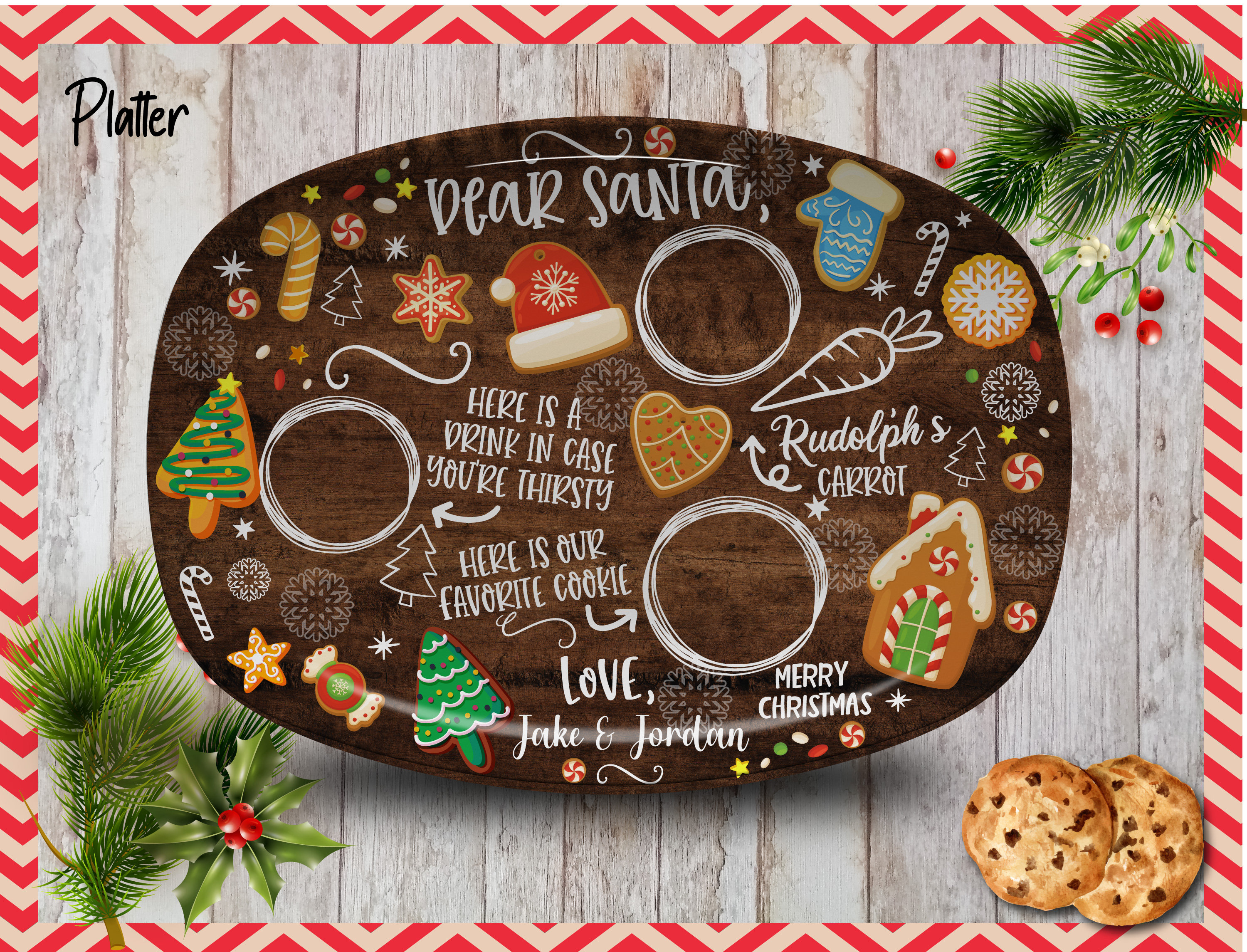 Cookies for Santa/Personalized Santa Cookie Platter/Kids HolidayCookie Plate/Custom Christmas Plate/Christmas Platter/Carrots for Reindeer