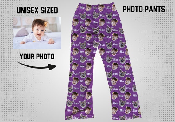 Your Photos On Pajama Pants, Pet Face Pants, Kids Face Pants, Photo Pants, Personalized Pet Gift, Face Print PJS,Adult unisex sizes pants Il_570xn