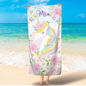Personalized unicorn floral towel/Kids beach towel/Girls beach towels/Girls unicorn bath towels/Magical unicorn girls towels/Free Shipping