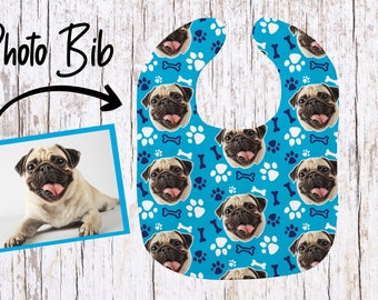 Photo Dog baby bib/Your pet on a baby bib/Dog bone toss baby bib any color/ships free