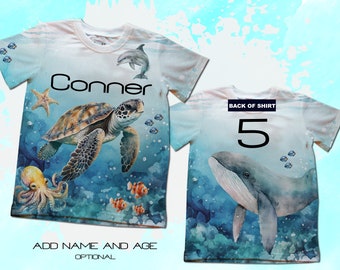 Camisetas de fiesta de cumpleaños de tortugas/fiesta de animales marinos/tortuga, ballena, delfín, camisa de cumpleaños de tiburón /camisa de cumpleaños familiar de acuario marino/criaturas marinas