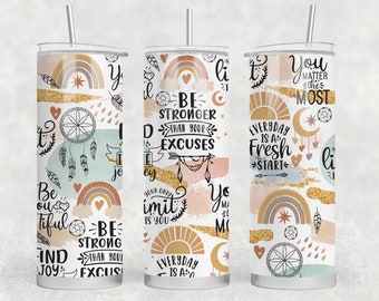 Boho Self Love Affermazione positiva Tumbler SVG/Positività Tumber PNG/Boho Wrap/Sublimazione Tumbler Design SVG/Salute mentale png/Cup png