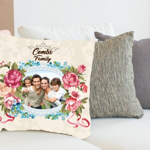 Personalized photo pillow, Family Name pillow, Mothers Day Gifts, 14x14 Pillowcase & pillow included, Photo Pillow Throw, Family Photo