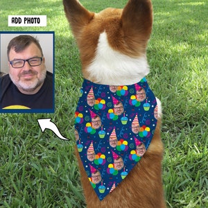 Bandana visage d’anniversaire/Visage humain/ Bandana visage pour animaux de compagnie/Bandana chien Bday/Bandana photo personnalisé/Bandana visage personnalisé Bday/Chien ou Bandana humain
