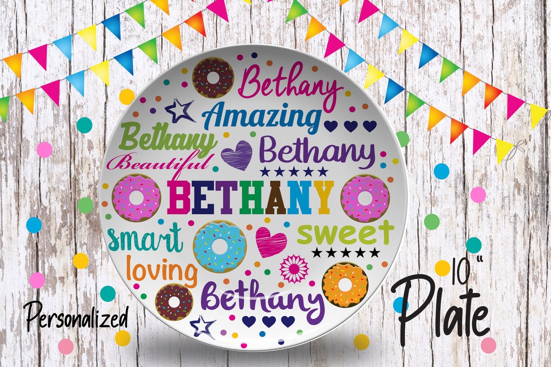 Personalized Birthday Name Plate/name Bday Party Plate/happy Birthday Plate/donut Birthday Plate