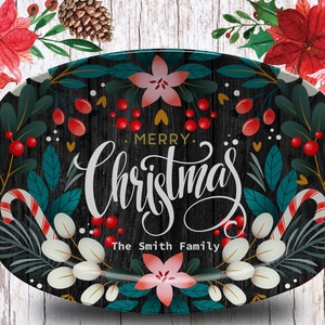 Merry Christmas Serving Platter, Christmas cookie serving Platter, Personalized Christmas Serving Platter, Family Platter, image 1
