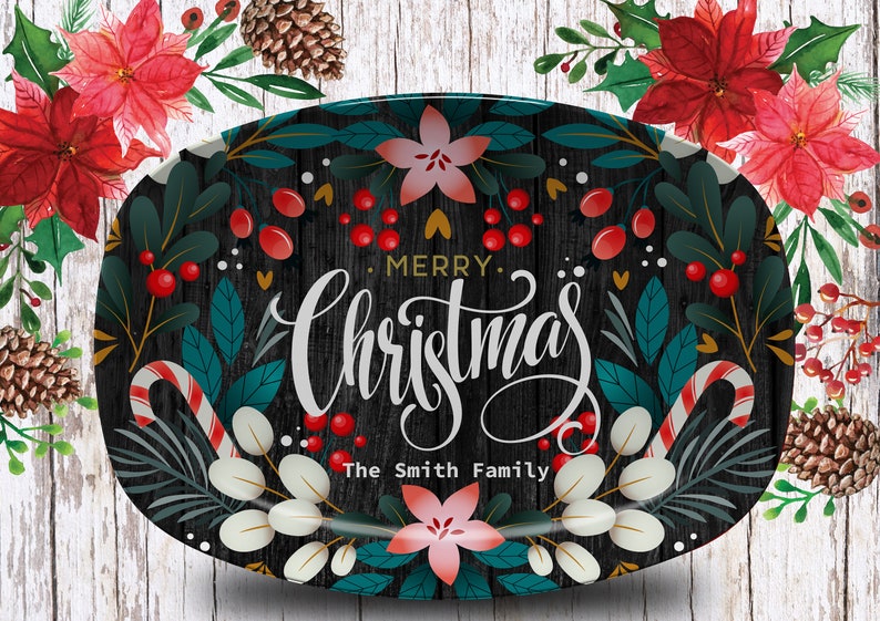 Merry Christmas Serving Platter, Christmas cookie serving Platter, Personalized Christmas Serving Platter, Family Platter, image 1