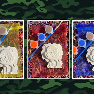 Safari Lion Craft Kit in Organza Gift Bag/Woodland Lion Paint Favor/Safari Craft Set/Paint Set-Craft Party Idea/Children’s Activity/Ceramic
