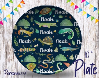 Reptiles Children's Plate, Personalized Plate, Bowl, Mug & Placemat, Turtle,Snake,Reptiles Custom Kid's Tableware, Boys Plates,