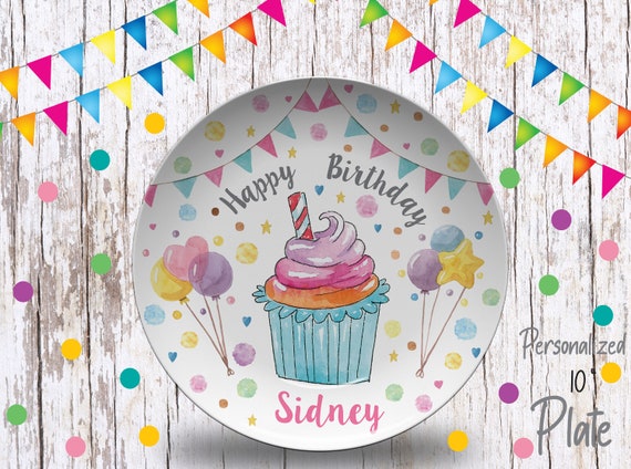 Personalized Birthday Plate/Girls Bday Party Plate/Happy Birthday Plate/First Birthday Gift Girl/ Cupcake Birthday Plate/Girls 1st Birthday Il_570xn