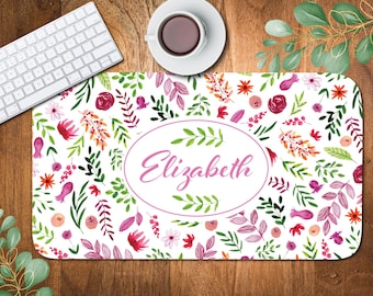 Custom Desk Pad, Personalized Desk Cushion Pad, Personalized Desk Mat, Monogrammed Desk Blotter Mat, Mouse Pad, Pink Floral Mat