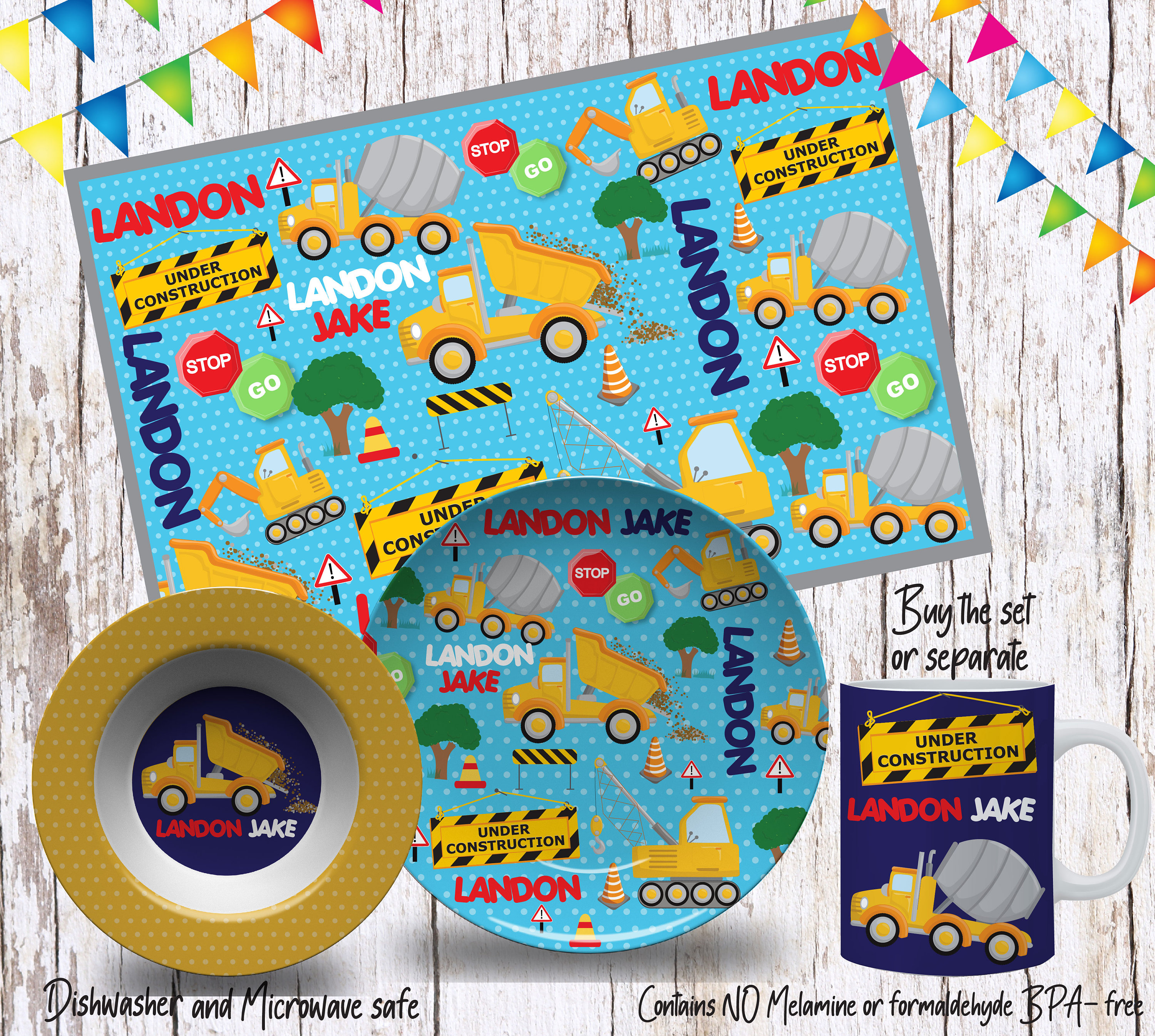 Construction Plate Set/construction Dinnerware/custom Kids Tableware ...