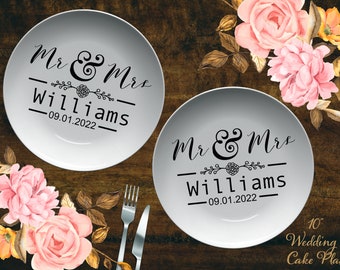 Wedding Table Decor, Wedding Dessert Plates, Mr & Mrs Personalized Cake Plates, Farmhouse Wedding, Bridal Shower Gift,