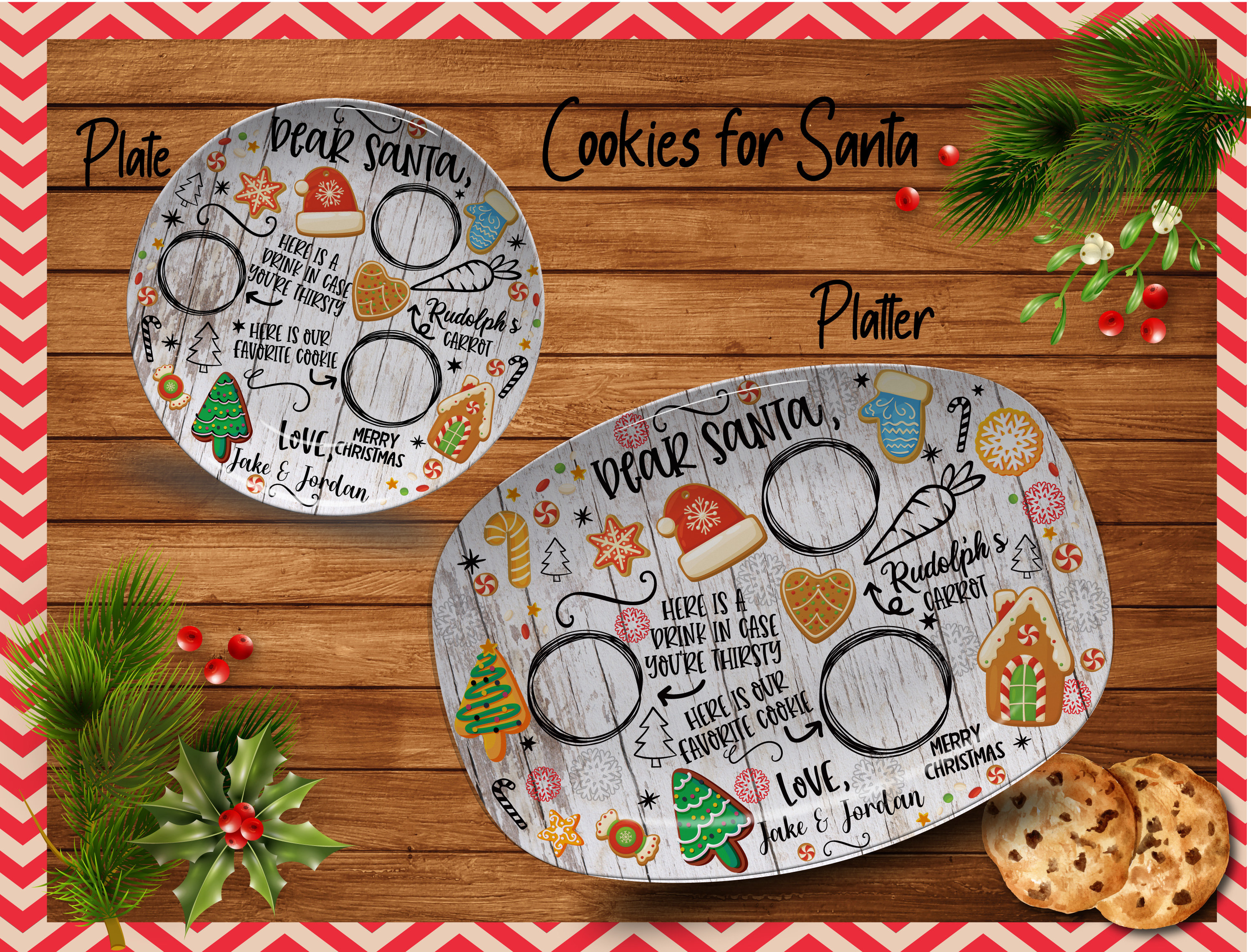 Cookies for Santa/Personalized Santa Cookie Platter/Kids HolidayCookie Plate/Custom Christmas Plate/Christmas Platter/Carrots for Reindeer