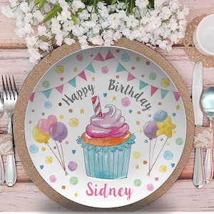 Custom First Birthday Plate/Personalized Birthday Plate/Girls Bday Party Plate/Happy Birthday Plate/ Cupcake Birthday Plate/ 1st Birthday