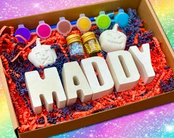 Halloween Paint Your Own Name Craft/Halloween Ceramics Gift/Arts Crafts Kit/Halloween Activity Painting Name Gift Box/DYI Halloween Craft
