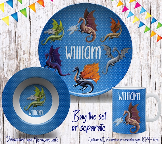 Personalized Dragon Plate Set/Plate for Kids/ Dragon Dinnerware/Dragon