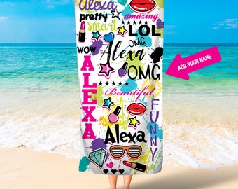 Personalized beach towel/Tween girls towel/ Girls personalized beach towel/Kids name beach towels/Teen beach towel/Free Shipping