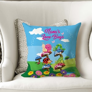 Nana es Love Käfer Kissen, 14x14, personalisiertes Oma Niedliche Käfer Kissen, personalisiertes Sofakissen, Oma Geschenke von Omas