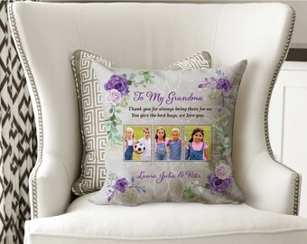 To My grandma Pillow, 14x14, Personalized Grandma collage pillow, 3 Photo Pillow, Gift from grandkids, Nana, Gigi, Pillow, Thank You Grandma