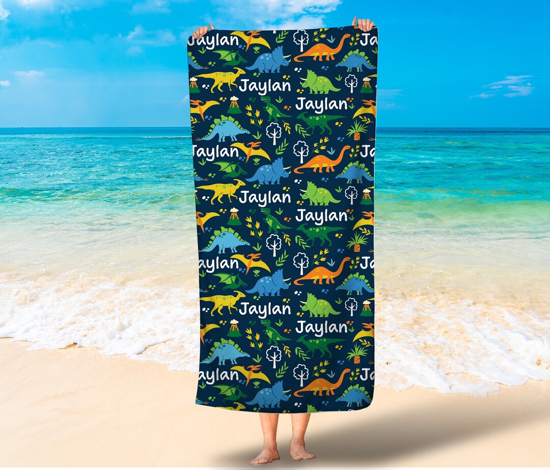 Dinosaur Beach Towel/kids Personalized Beach Towel/boys, Girls Prehistoric Beach Towels/dinosaur