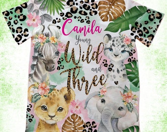 Wild and Three Birthday Shirt/ Any Age For This Shirt/Jungle birthday Shirt/Girls Birthday Safari Party Shirts/Wild and Three gift