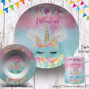 Magical Unicorn Plate/Custom Plate for Kids/ Girls Unicorn Dinnerware/Custom Kids Tableware/ Microwave Safe,Plate, Bowl, Mug image 1