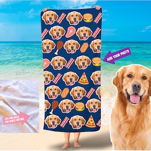 BBQ personalized beach towels/ Dog or human face beach towel/Pizza photo face towels/burger custom beach towel/fast food beach towel