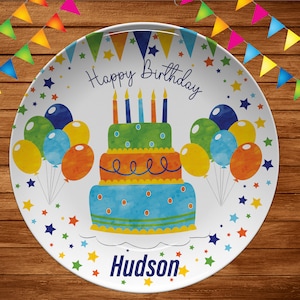 Personalized Birthday Plate/Boys Bday Party Plate/Happy Birthday Plate/First Birthday Boys or Girl/ Cake Birthday Plate/ 1st Birthday