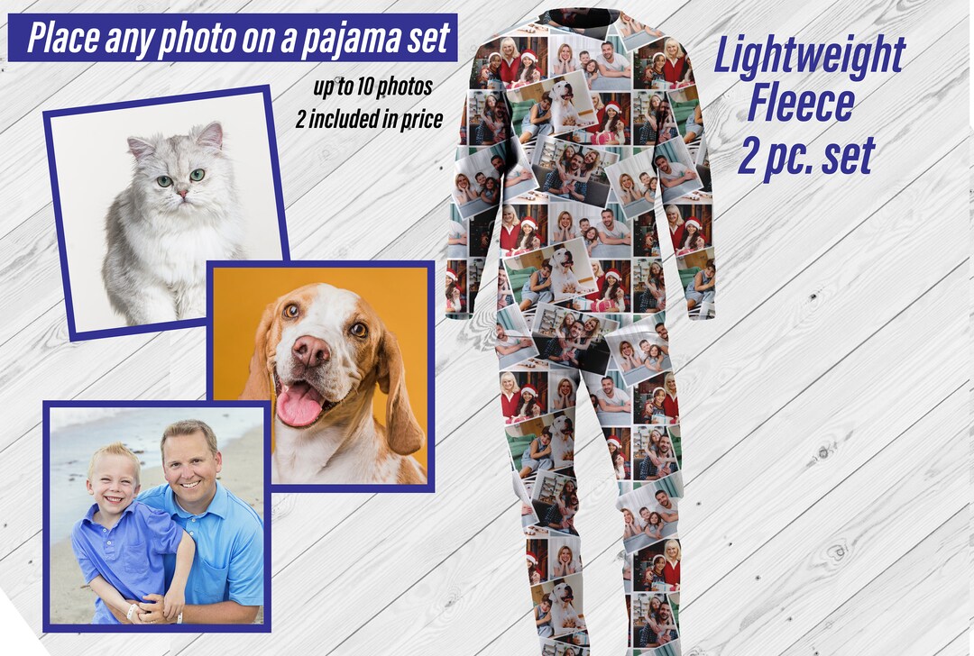 Photo Collage Pajama Sets, 2pc Lightweight Fleece PJ Set, 4 Photo