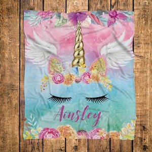 Unicorn horn Blanket, Girls personalized Blankets, Unicorn girls blanket/Custom Name Unicorn Blanket/tween girl gift/Toddler girl blanket