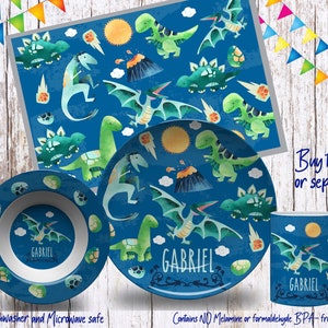 Personalized Dinosaur Plate/Custom Plates for Kids/ Dinosaur Dinnerware/Custom Kids Tableware/ Dinosaur Meal Set, Plate, Bowl, Mug  Placemat