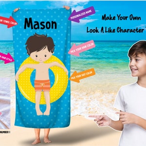 Boys personalized beach towel/Character face towels/Avatar custom towels/Look a like beach towels/Boys personalized beach towel/Ships Free