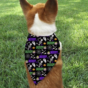 Personalized Skeleton Halloween Dog Bandana/Custom Dog Scarf/Dog Bandana/Bones and Skull Dog Bandana /Name Dog Bandana/Holiday Dog Bandana