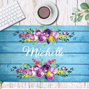Personalized Desk Mat, Custom Desk Pad, Personalized Desk Cushion Pad, Monogrammed Desk Blotter Mat, Mouse Pad, Blue Vintage Wood
