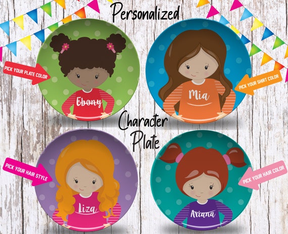 Personalized Character Face Plate/Custom Plate for Girls/ Girls Look Alike Dinnerware/Custom Kids Tableware/ Microwave Safe,Plate, Bowl, Mug Il_570xn