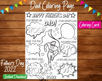 Printable All About Dad Fill In Template/Kids Gift for Fathers Day/Editable All About DAD/Dad Coloring Page/Super dad Coloring Card