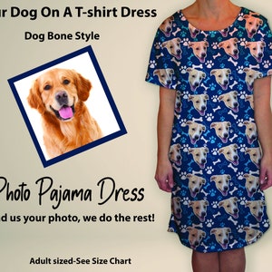 Dog Bone Toss Pajama Dress, Photo Pet Pajama Dress, Personalized Pet Lover Gift, Custom Dog T-Shirt Dress, Photo Night Gown, Photo Pajamas