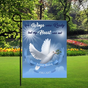 In Memory garden flags, dove garden flags, loss garden flags, graveyard decorations,Your wings were ready my heart was not, loss flag