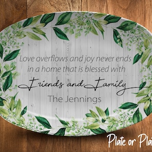 Friends and Family Plate or Platter, Personalized Family Serving Plate, Housewarming Platter, Green Leaves Custom Platter or Plate