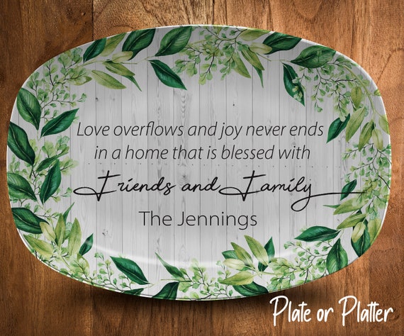 Friends and Family Plate or Platter, Personalized Family Serving Plate, Housewarming Platter, Green Leaves Custom Platter or Plate Il_570xn