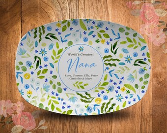 Nana Floral  Platter, 10x14 Platter, Gift From Kids, Grandkids Name on Platter, Serving Platter, Gift for Nana, Cookie Platter