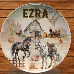 Personalized Cowboy Plate/Ranch Horses Custom Plates for Kids/Farmhouse Dinnerware/Kids Tableware/ Cowboy Meal Set
