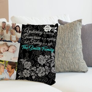 Personalized 3 photo pillow, 14x14large sized,  Photo Pillow Throw, Family first, Photo Collage pillow, family name pillow