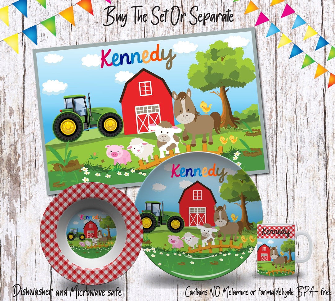 Kids Farm Plates, Personalized Plate, Bowl, Mug & Placemat, Custom Kid