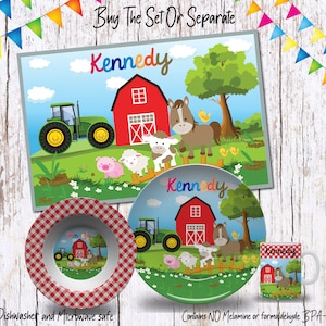 Kids Farm Plates, Personalized Plate, Bowl, Mug & Placemat, Custom Kid&#39;s Tableware/ Microwave Safe/ BPA Free, Plastic Plate for Kids