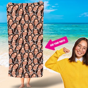 Collage photo face beach towels/ face beach towel/Custom photo face towels/Funny photo beach towel/Summer party towel/ships free