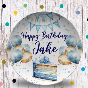 First Birthday Plate/Boy Bday Party Plate/Happy Birthday Plate/First Birthday/Cake Birthday Plate/1st Birthday/Gold and Blue Balloons