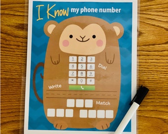 Phone Number Printable,  Kids Phone Number Activity, Phone Number Practice, Printable Game, Preschool, Kindergarten Worksheet, Homeschool