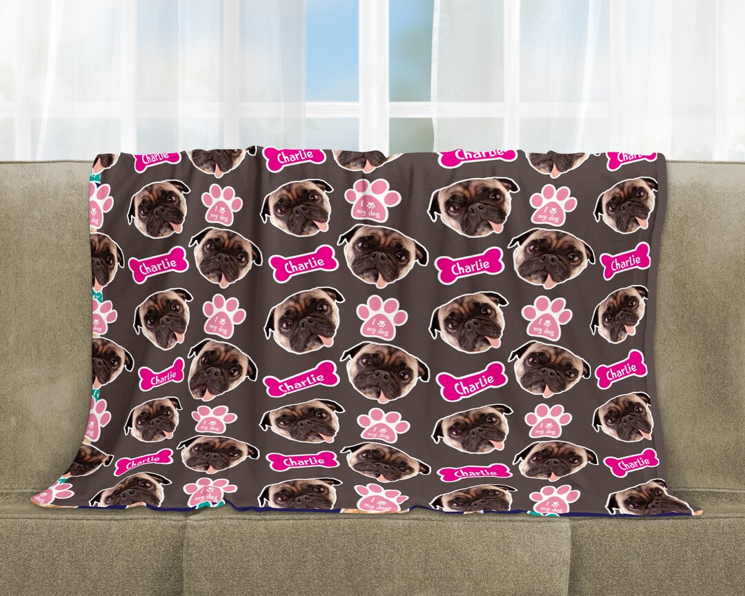 Your Dogs Face Photo Blanket, Custom Fleece Blanket With Dogs Name, Pet